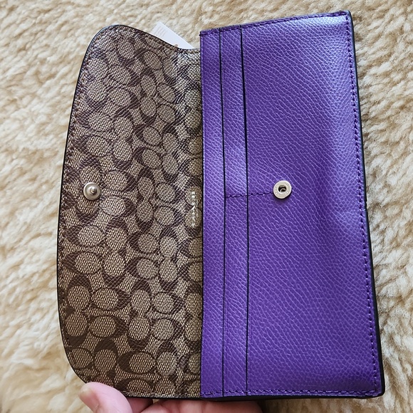 NWT Coach Purple Crossgrain Leather Soft Slimline Wallet ππ - Picture 7 of 16